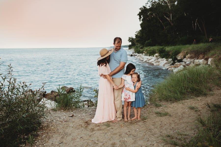family at sunset in Chicagoland area