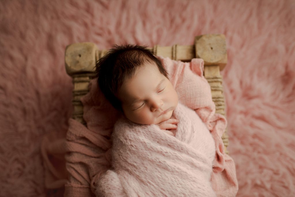 baby girl in pink newborn session Palatine