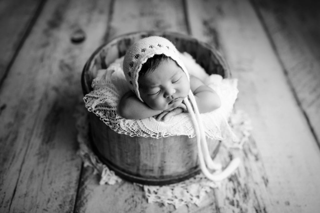 black and white newborn girl photo
