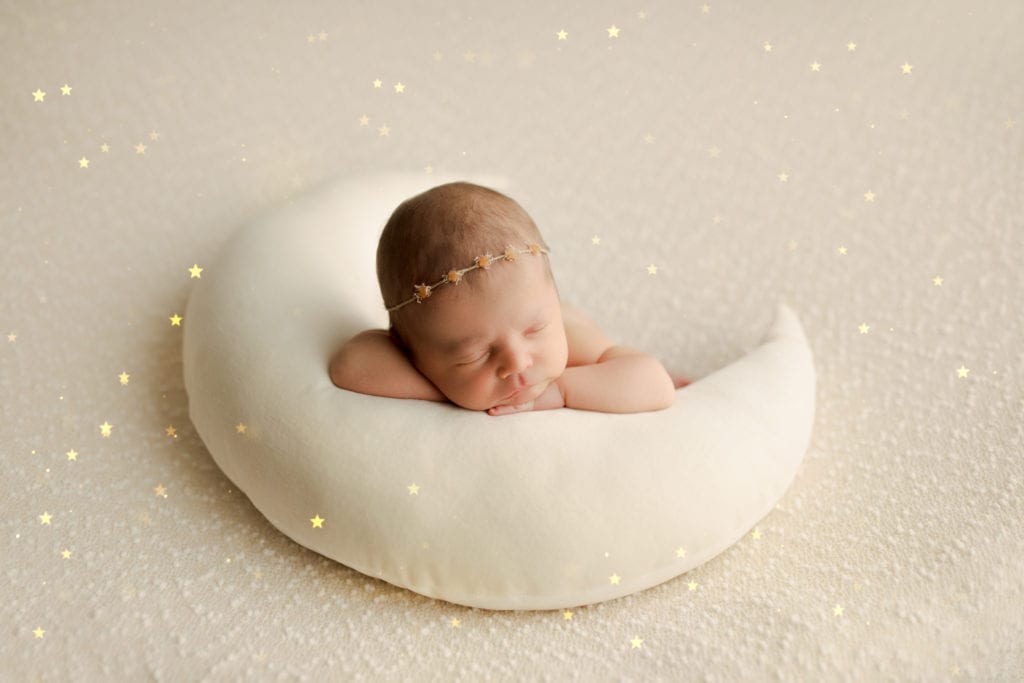 moon pillow pose Chicago area newborn photography 