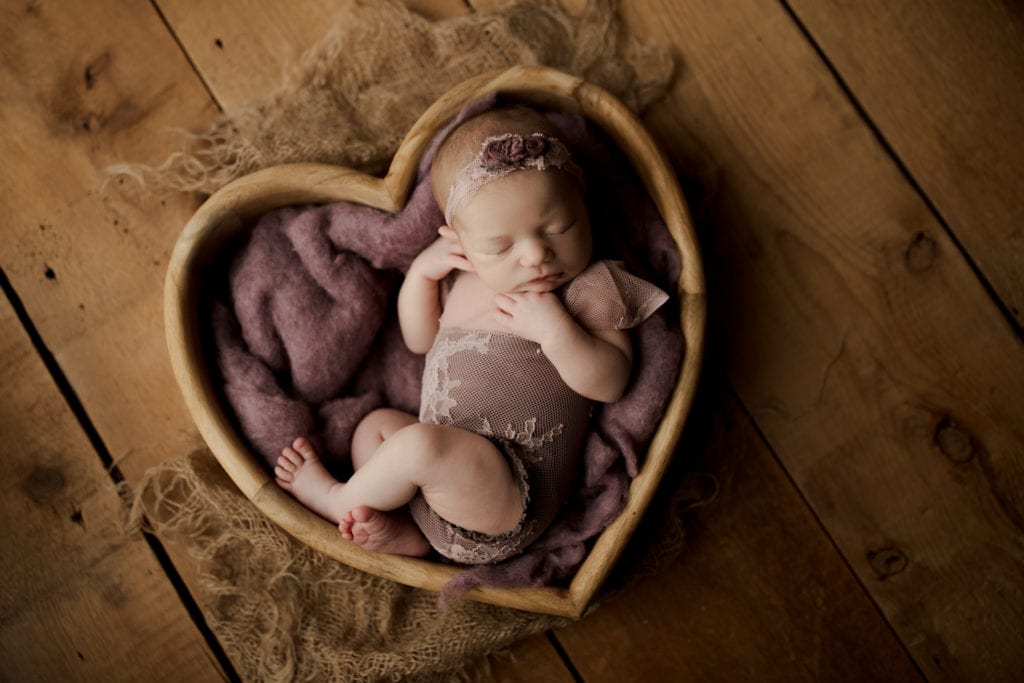 newborn baby girl in heart shaped bowl Long Grove 